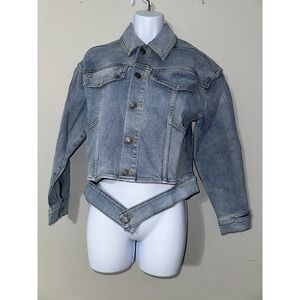 LNDN Denim Landon Denim Cutout Waist Classic Denim Jacket‎ NWT Size XXS